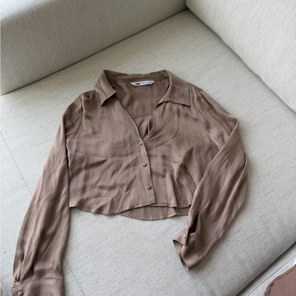 Zara Women's Button Down Tan Shirt